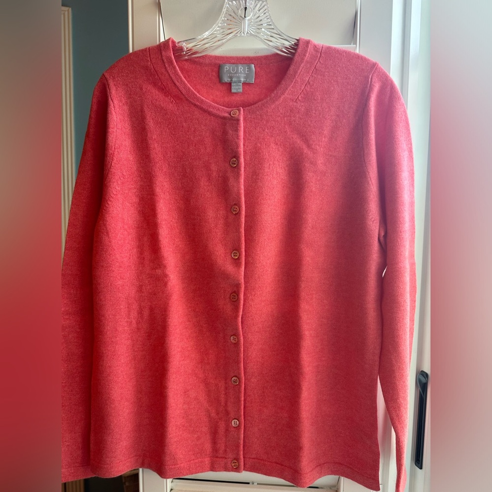 Peach colored Pure Collection cashmere cardigan